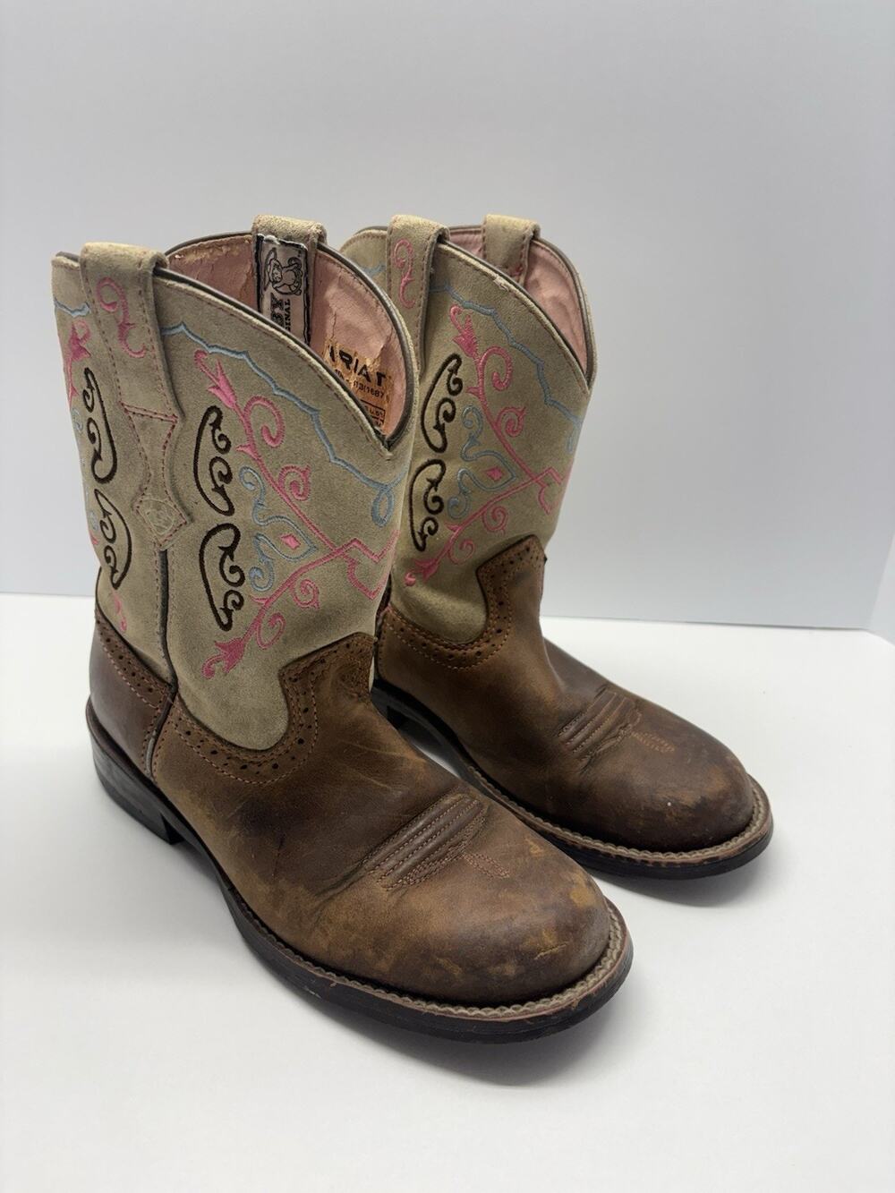 Twisted X Ariat Kids Youth 6.5 Cowboy Western Boots Brown Pink Leather
